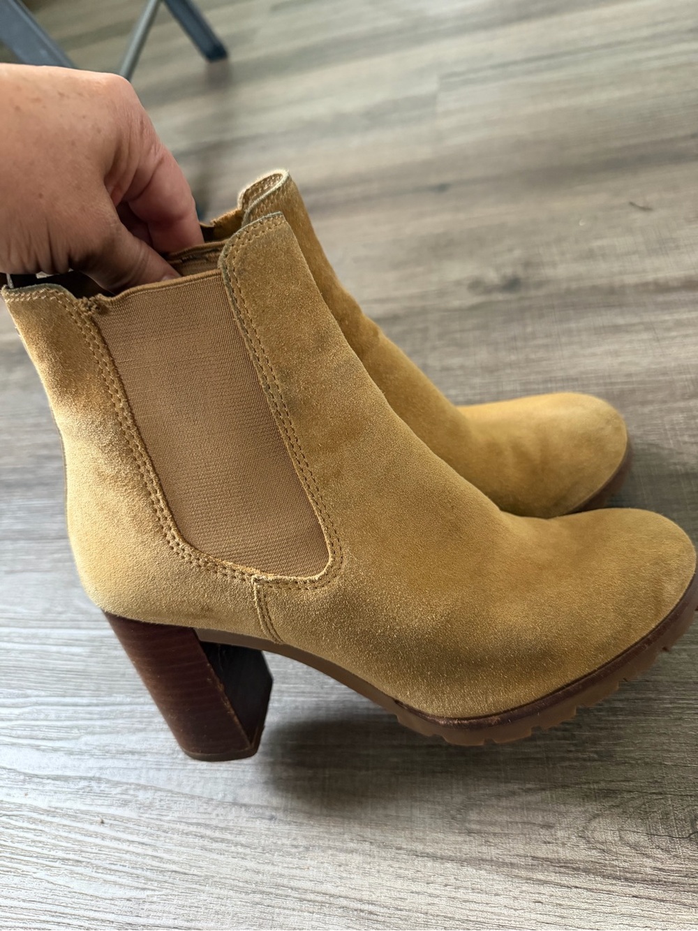 Tory Burch Mustard Suede Chelsea Block Heel Ankle Boots